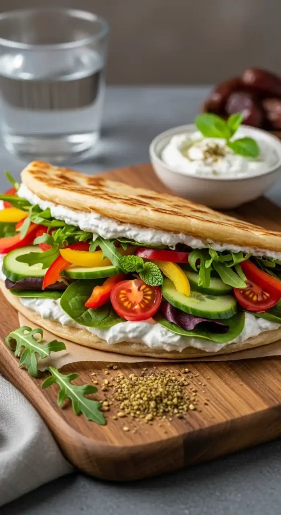 paratha-sandwich-with-puck-labneh-and-vegetables