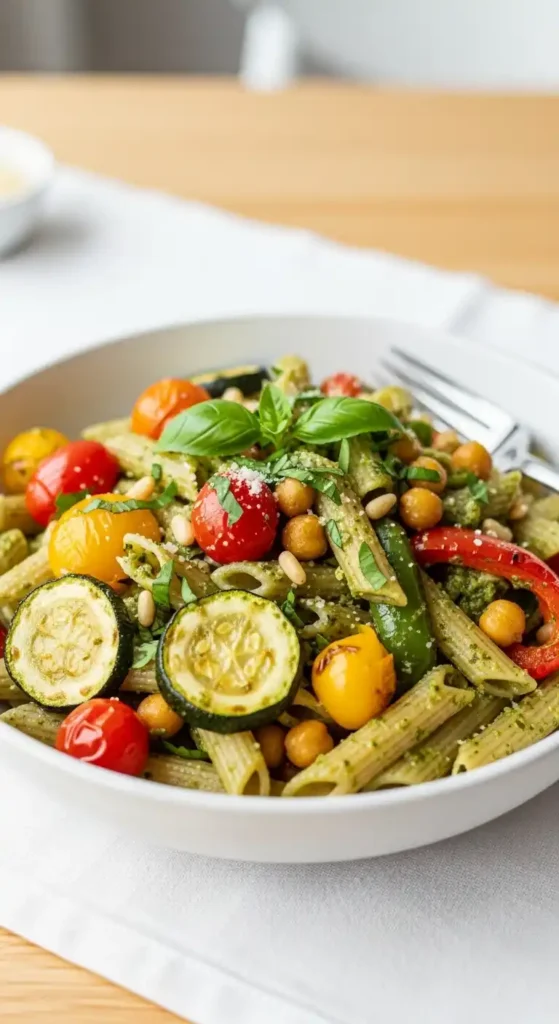 veggie-pesto-pasta-with-chickpeas